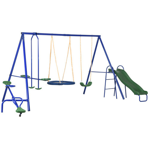 616 lbs Swing Set for Backyard 5 in 1 Heavy Duty A Frame Stand Outdoor Playset for Kids with Saucer Swing Slide Seesaw Glider Swing Seat on OnBuy