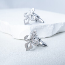 (Silver) Classic Christianity Holy Lily Flower Cufflinks Stainless Steel Men Shirt Suit Buttons