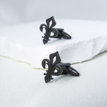 (Black) Classic Christianity Holy Lily Flower Cufflinks Stainless Steel Men Shirt Suit Buttons