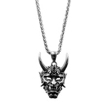 (Silvery Horn) Zinc Alloy Vintage Ghost Face Pendant Men Halloween Necklace