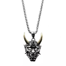 (Golden Horn) Zinc Alloy Vintage Ghost Face Pendant Men Halloween Necklace
