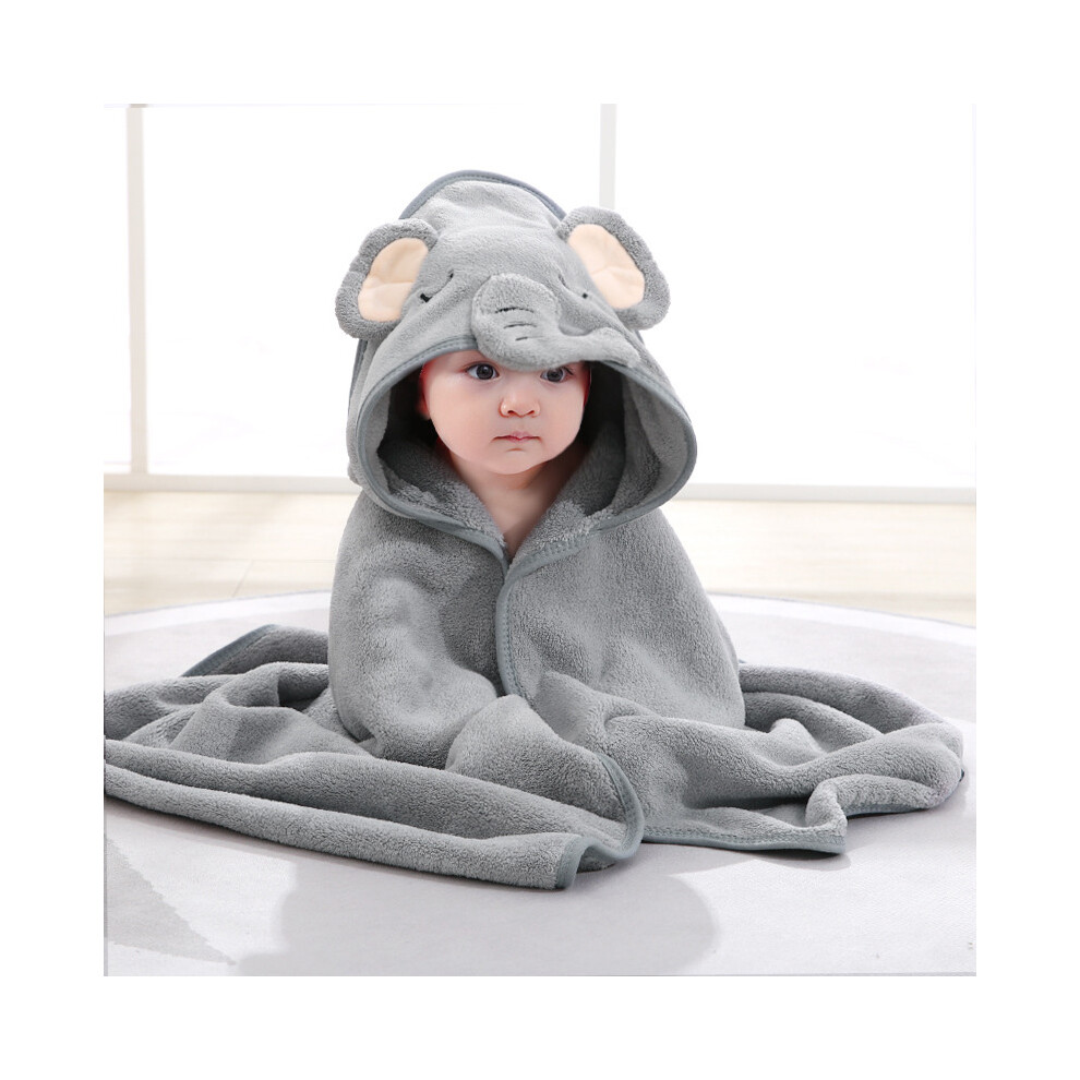 (gray elephant) Cartoon Animal Baby Bath Towels Soft Newborn Hooded Towel Blanket Toddler Bathrobe