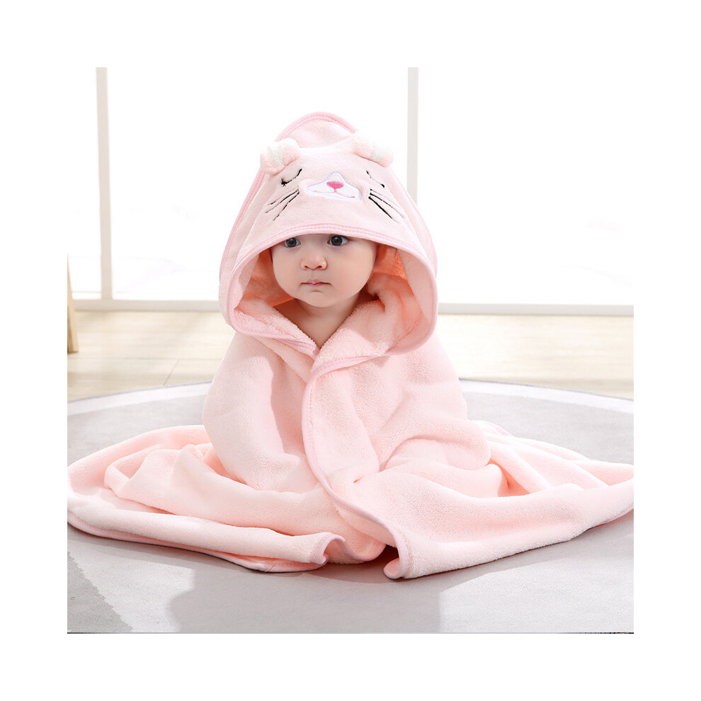 (pink cat) Cartoon Animal Baby Bath Towels Soft Newborn Hooded Towel Blanket Toddler Bathrobe