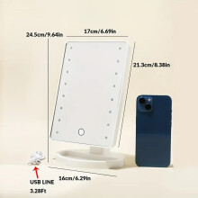 (WHITE) Lighted Makeup Mirror, Square Battery & USB RechargeableDual-use Beauty Mirror