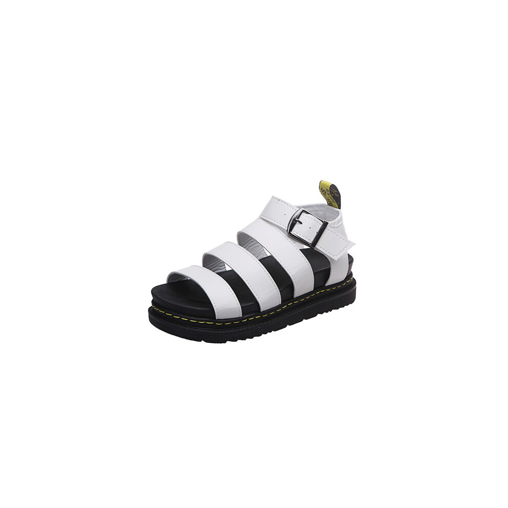 (UK 2/EU 35, White) Womens Platforms Sandals Strappy Block Flat Shoes