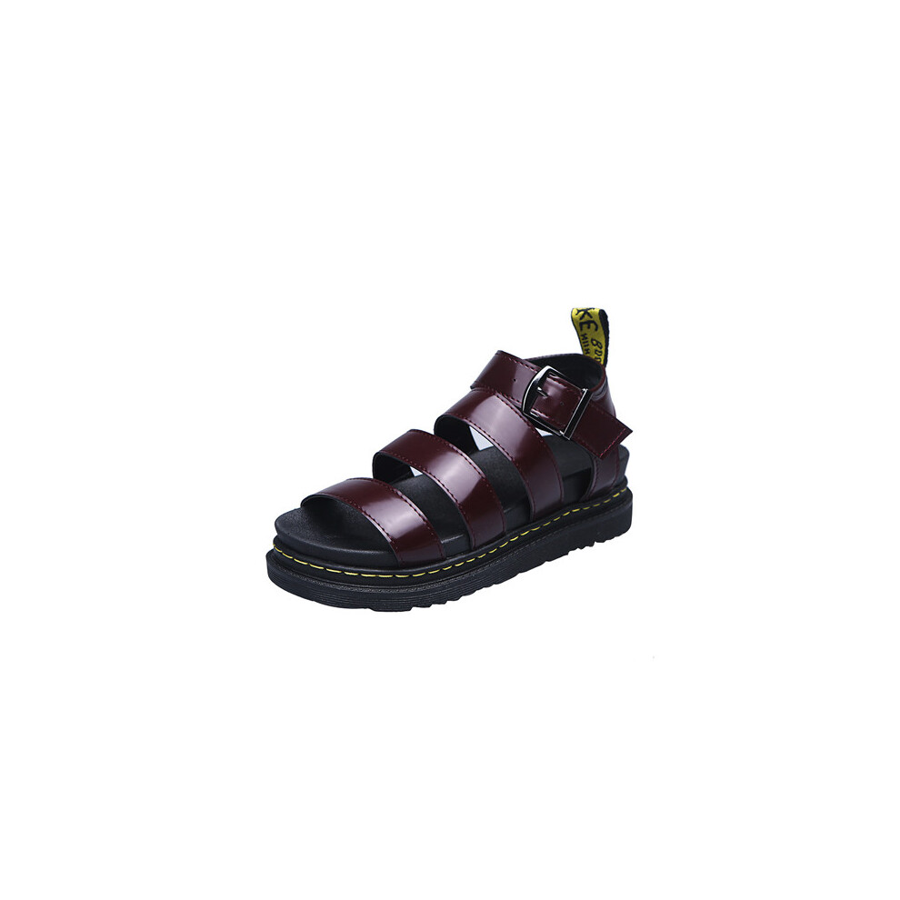 (UK 5/EU 38, Red Brown) Womens Platforms Sandals Strappy Block Flat Shoes
