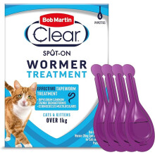 BOB MARTIN Clear Spot On Wormer for Cats and Kittens 100 Percent Effective Tapeworm Treatment (4 Pipettes)