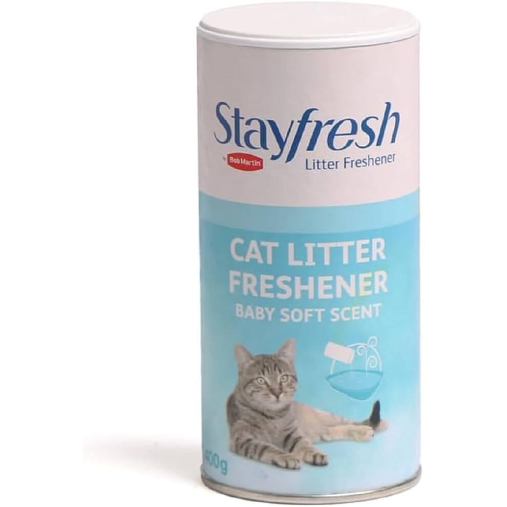 BOB MARTIN Cat Litter Freshener Powder Baby Soft Scent Effective Odour Control for Longer Lasting Freshness (400g)