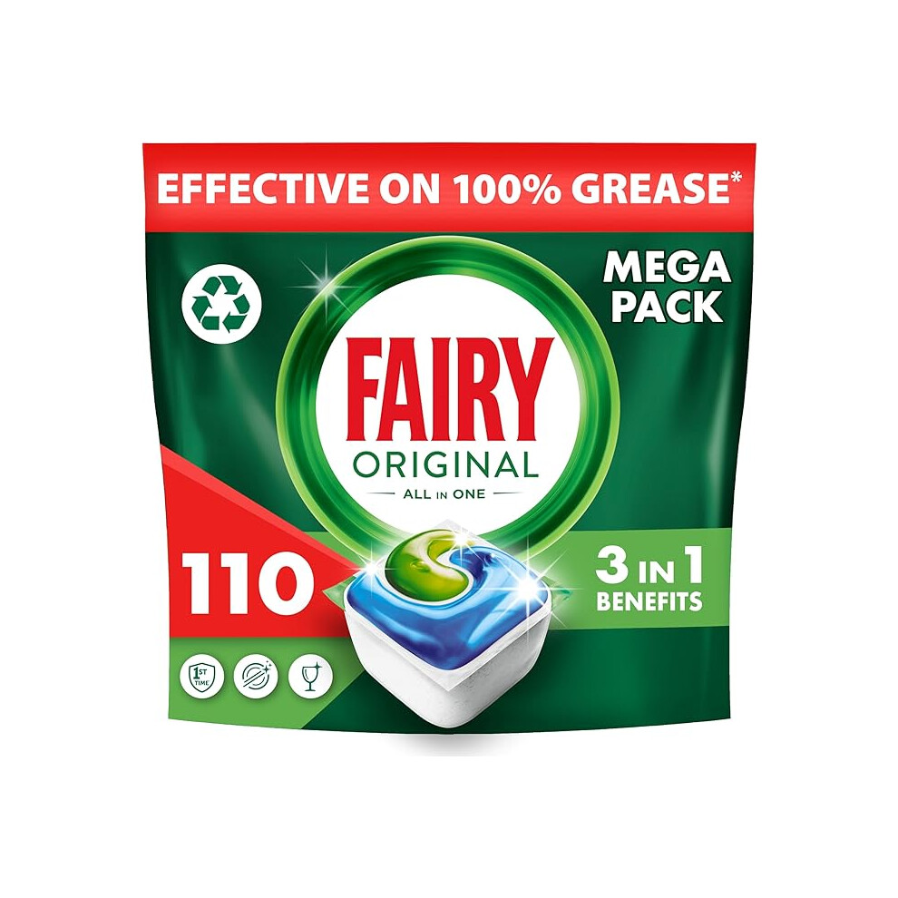 Fairy All-In-1 Dishwasher Tablets Bulk, 110 Tablets, Original, Effective Even On Dried-On Grease