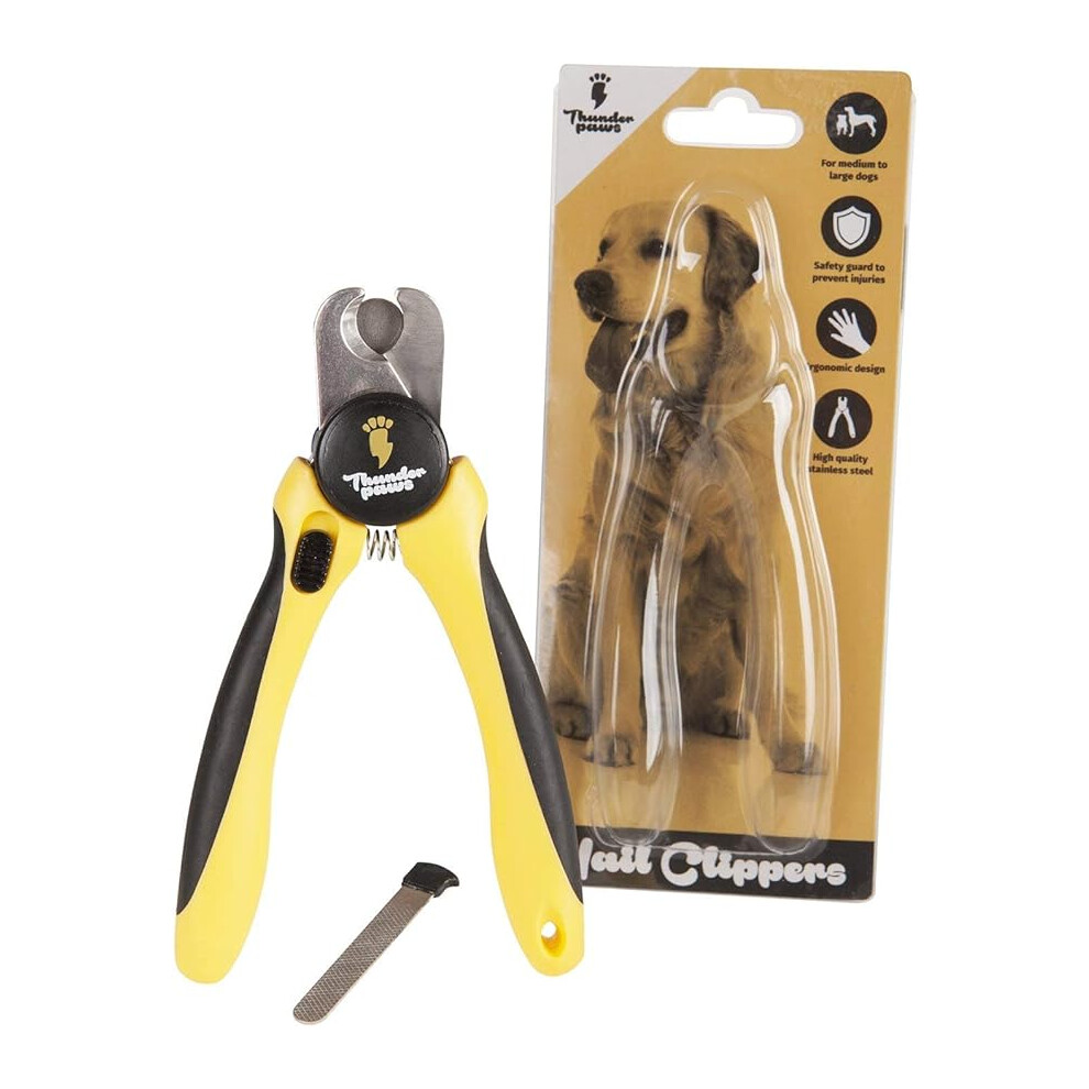 THUNDERPAWS Professional-Grade Dog Nail Clippers with Protective Guard and Safety Lock (Medium to Large Breeds, Yellow)