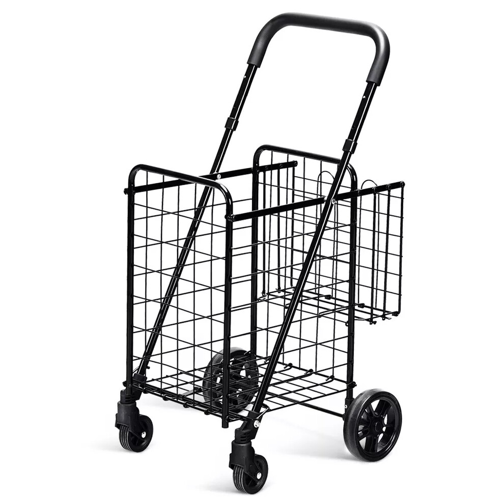 Folding Shopping Cart Portable Utility Cart Double Basket Utility Cart