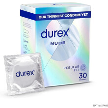 DUREX Nude Condoms Regular Fit 30s Extra Thin Easy On Shape Secure Higher Protection With Silicone Lube