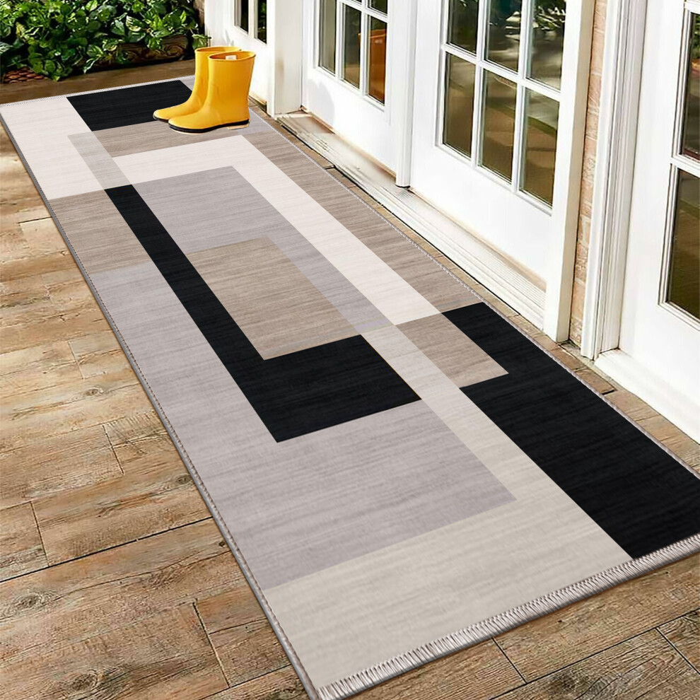 (60x220 cm- Runner Rug/Carpet, MILO NEUTRAL) Non-Slip Area Rugs Printed Geometric Carpets Mats