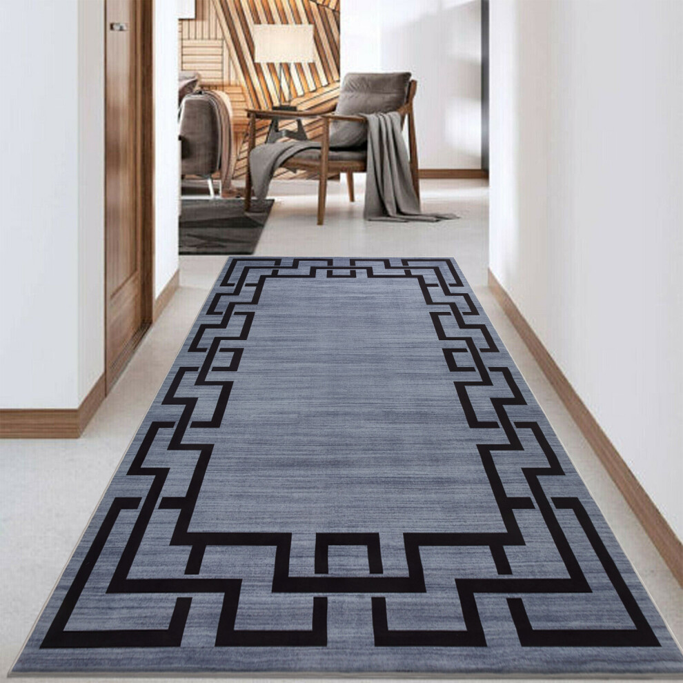 Aspire Homeware (80X300 Cm- Large Runner Rug/Carpet, Nico) Non-Slip Area Rugs Printed Geometric Carpets Hallway Runner Grey