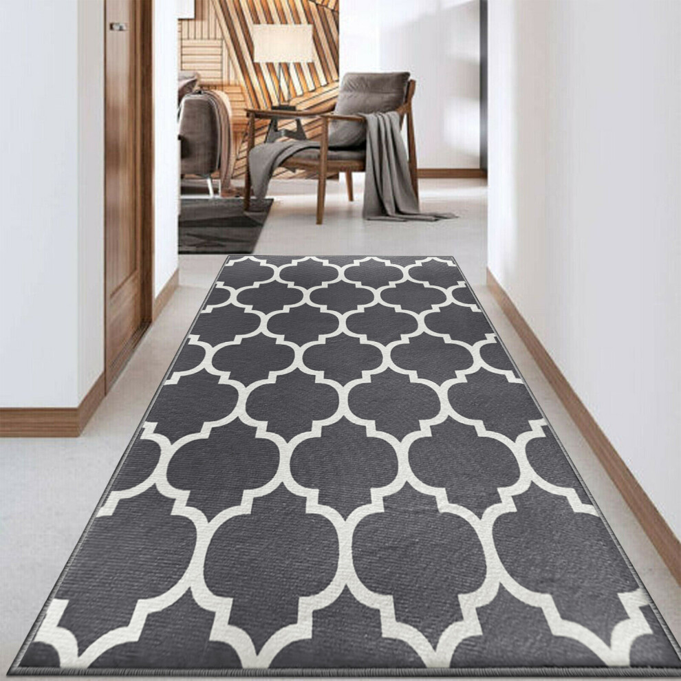 (80x300 cm- Large Runner Rug/Carpet, AVA GREY) Non-Slip Area Rugs Printed Geometric Carpets Mats