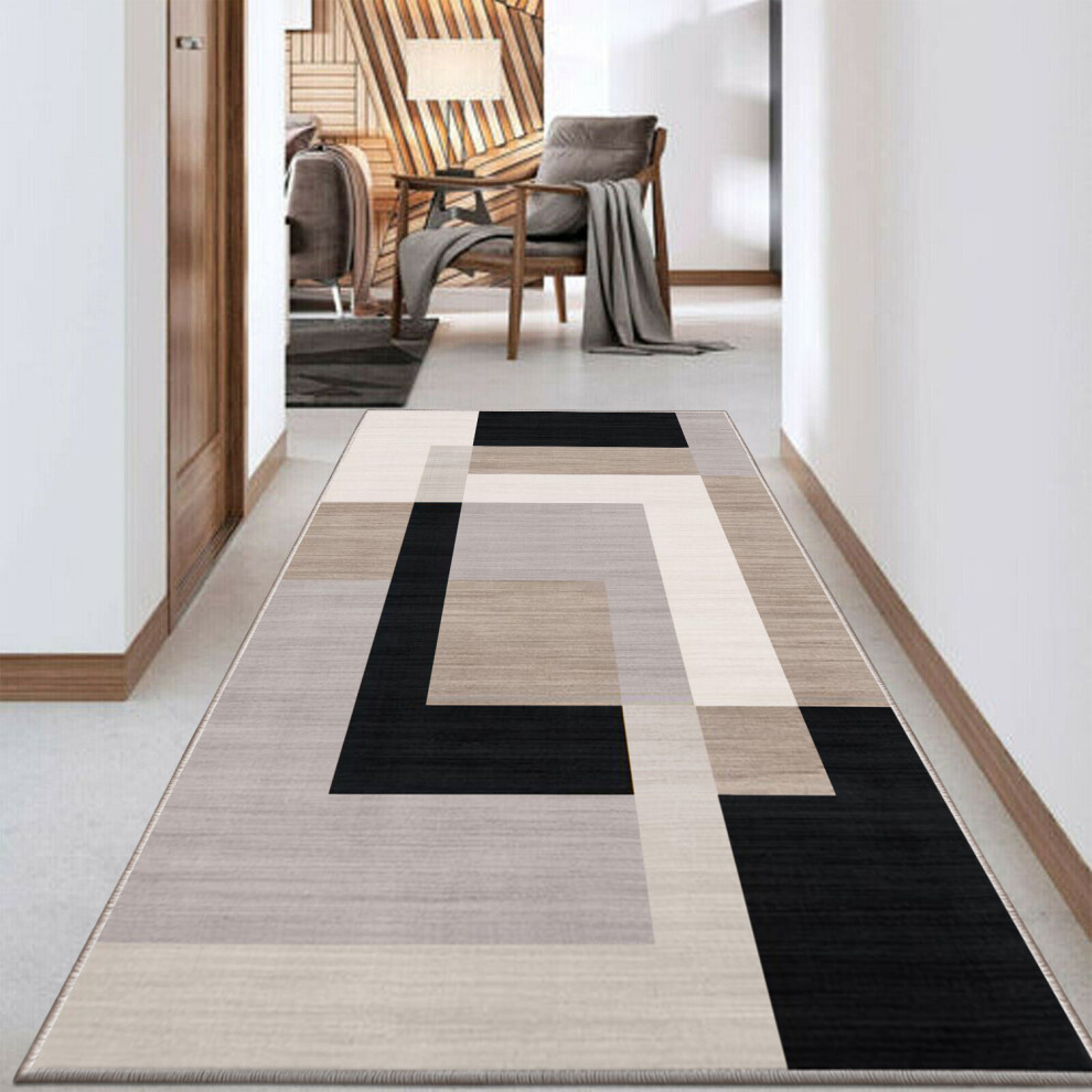 (80x300 cm- Large Runner Rug/Carpet, MILO NEUTRAL) Non-Slip Area Rugs Printed Geometric Carpets Mats