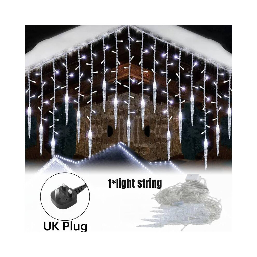 (White UK) Icicle 96led Light Christmas Decoration Patio Uk Eu Plug 8 Flashing Modes Home