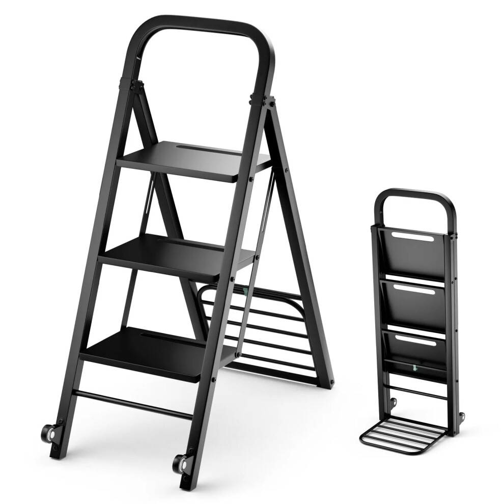 Hand Truck &Ladder Foldable 3-Step Ladder Heavy-duty Utility Cart