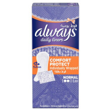 Always Daily Liners Comfort Protect Individually Wrapped Normal Pantyliners, Super-absorbent, Soft Fabric, 20's