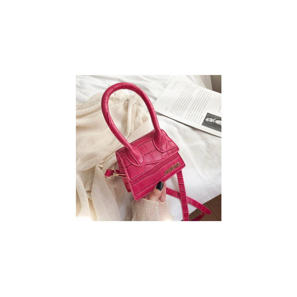 (rose red China, 15X6X11cm) Luxury brand PU leather shoulder bag women's handbag 2021 fashion letter design mini crossbody bag office women's handbag small wallet