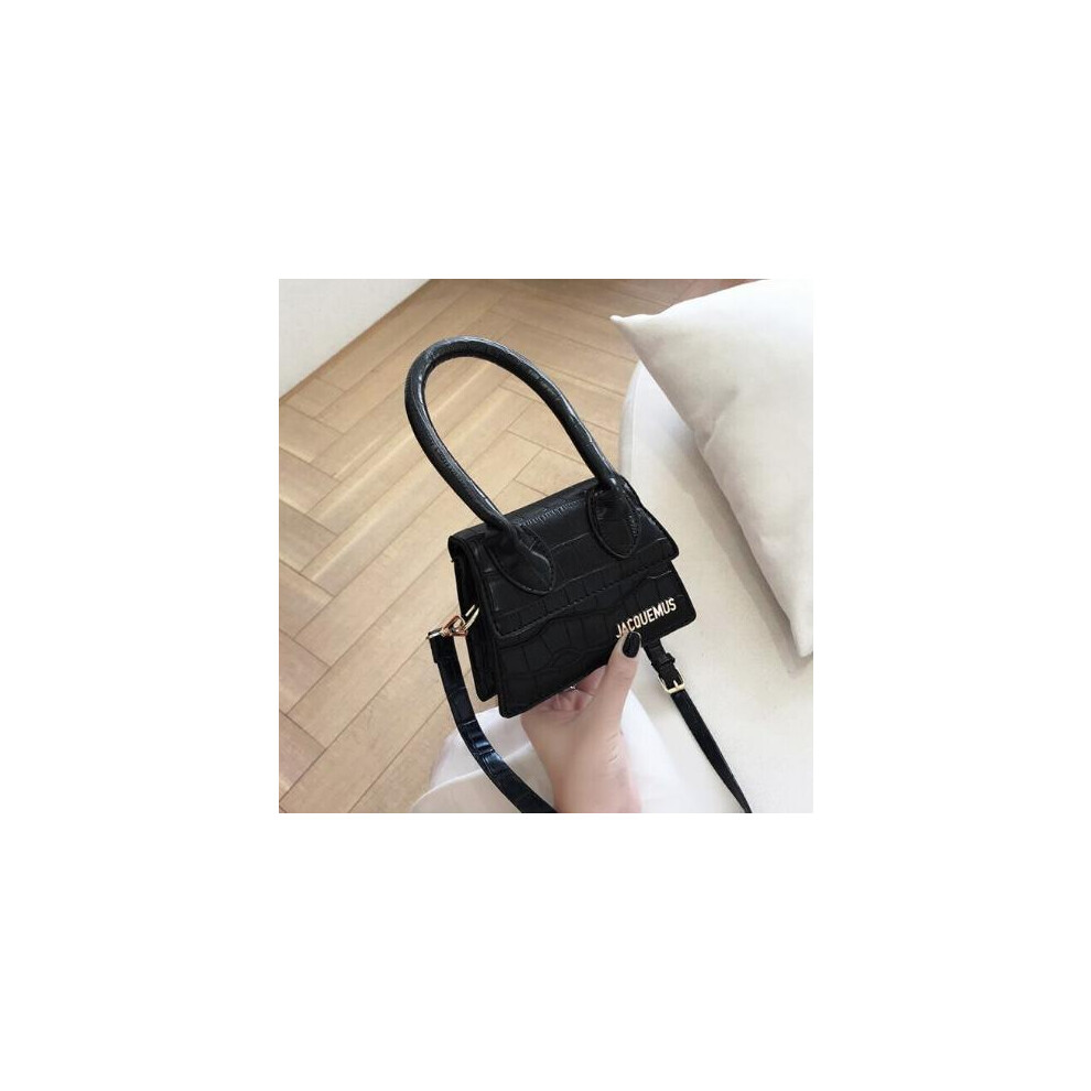 (black China, 15X6X11c) Luxury brand PU leather shoulder bag women's handbag 2021 fashion letter design mini crossbody bag office women's handbag smal