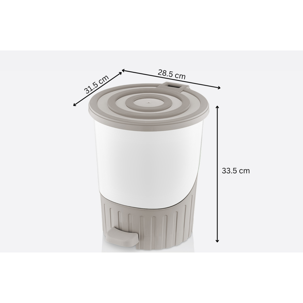 (Gray) Plastic Waste Bin with Lid Handle Pedal 14L