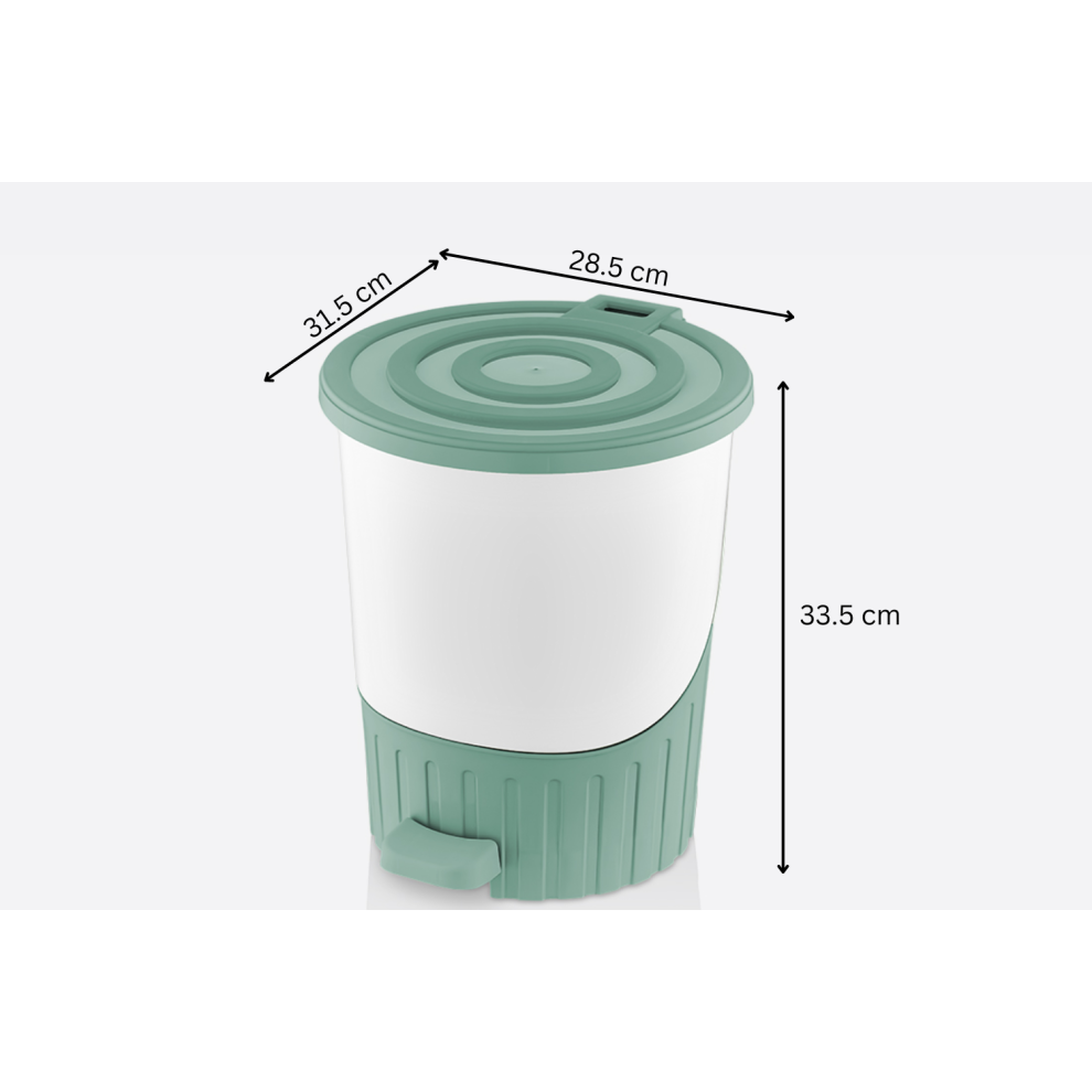 (Pastel Green) Plastic Waste Bin with Lid Handle Pedal 14L