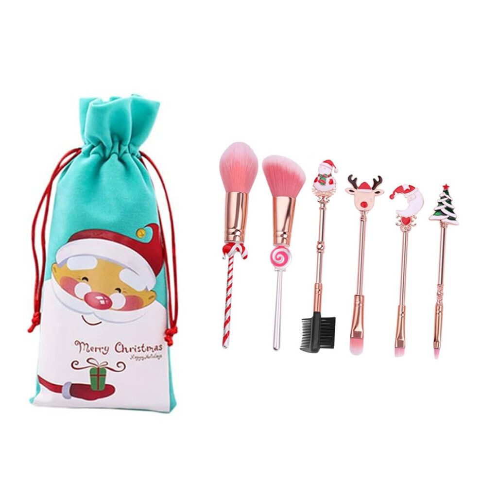 6pcs Christmas Makeup Brushes with Storage Bag Cosmetic Tools