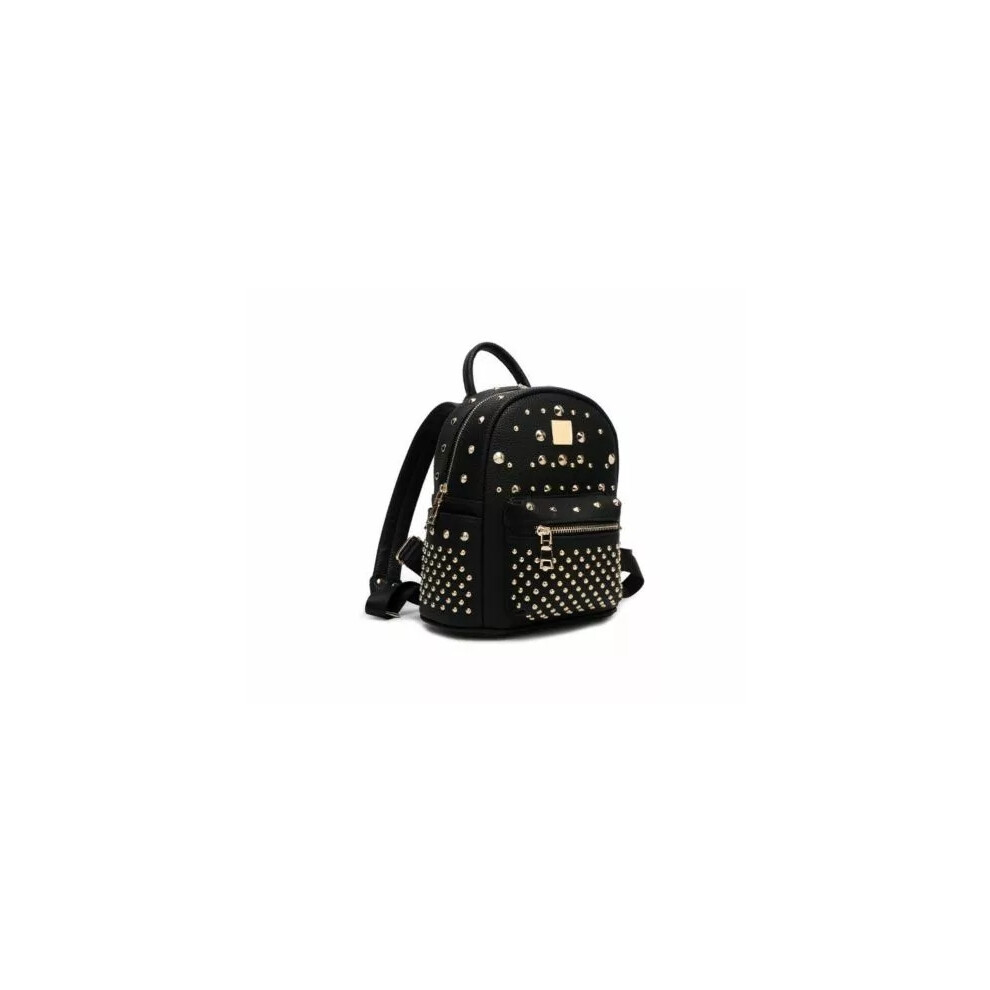 (Black) Women Lady Fashion Leather Rivet School Backpack Travel Shoulder Bag Rucksack-image-OPC-PF5J2X7-NEW