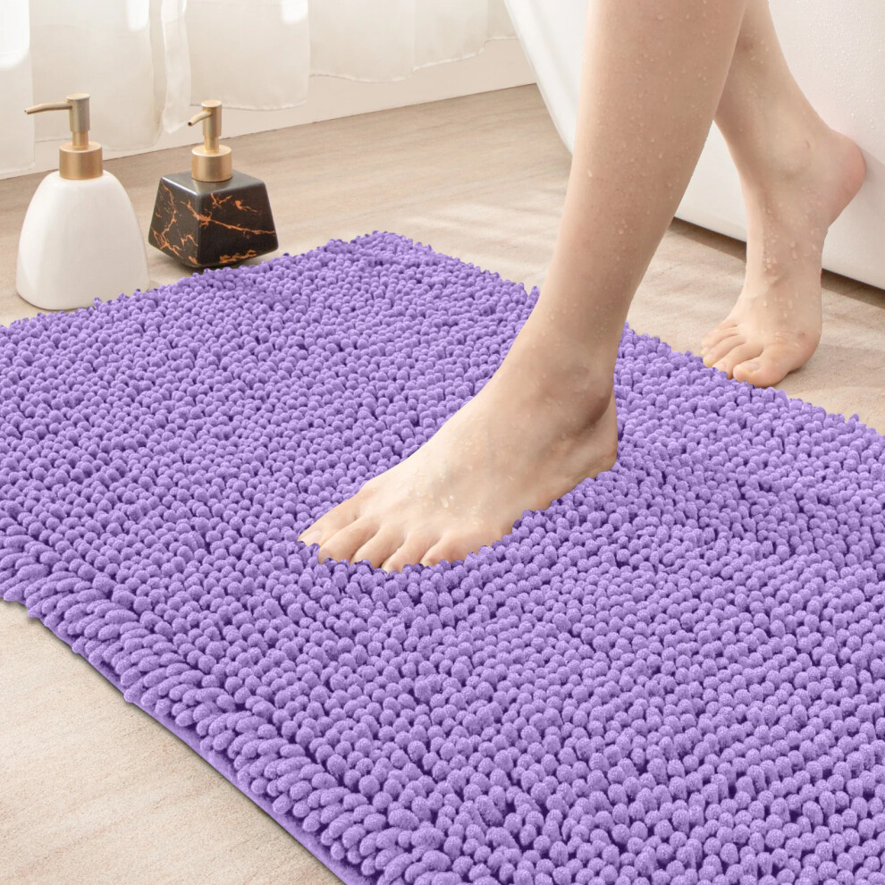 (40x60 cm, Lilac) Chenille Bathroom Rug Mat Dog Doormats Absorbent Non Slip Bath Shower Mats UK