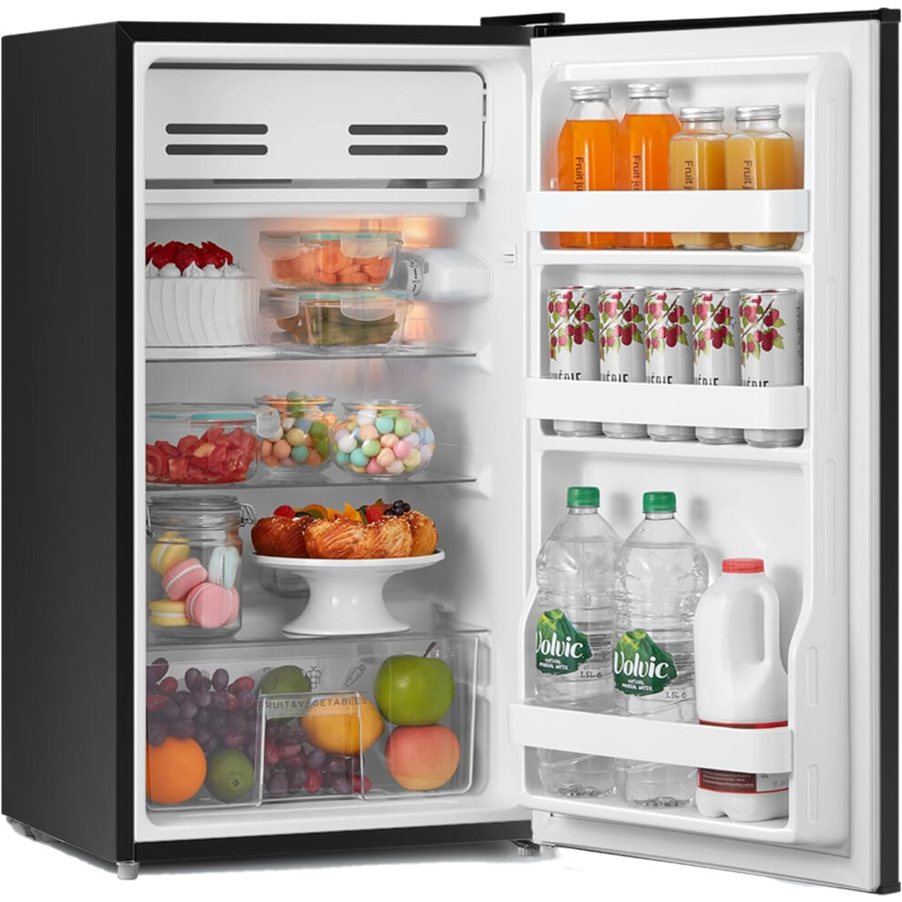 Black Under Counter Fridge 93L Small Fridge with Cooler Box, Interior Light