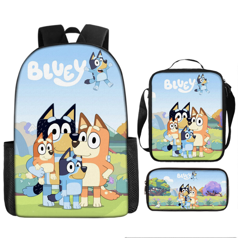 (24) 3pcs Bluey Children School Backpack Kids Casual Bag Schoolbag Lunch Bag Pencil Case Set