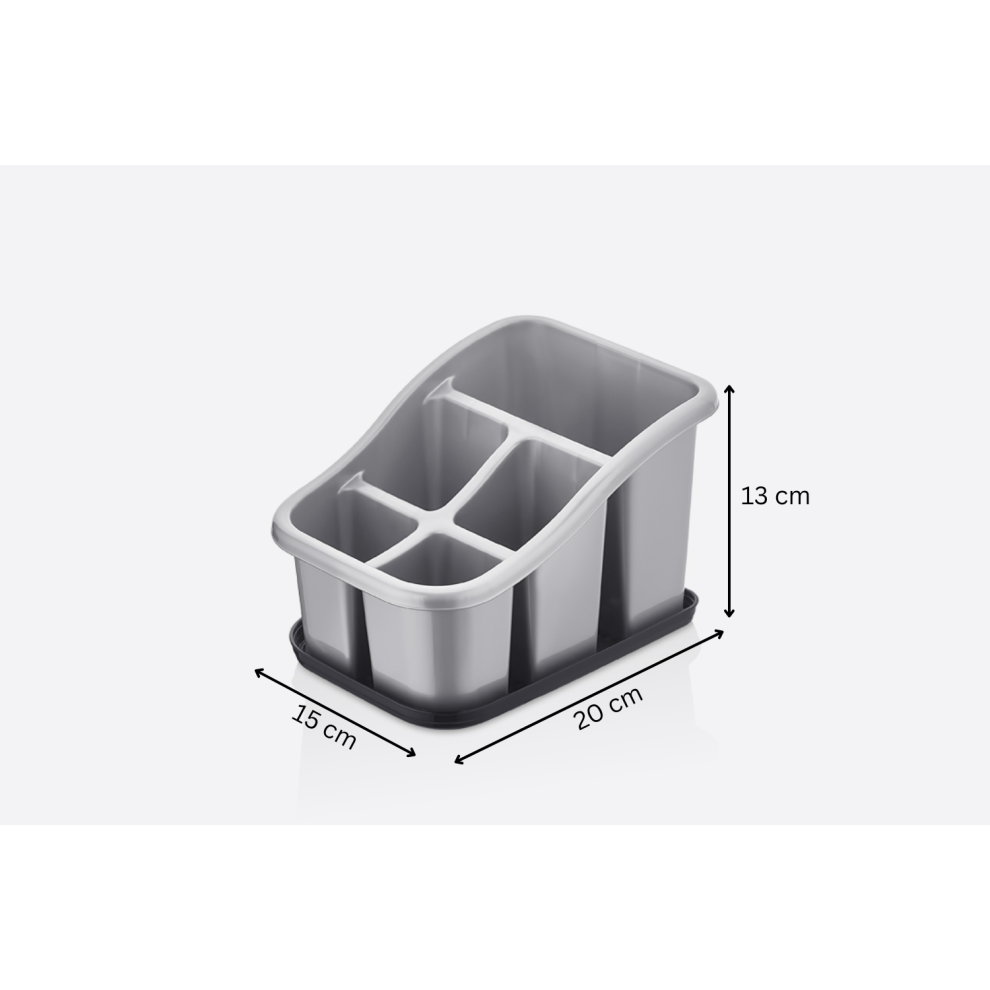 (Gray + Anthracite) Utensil Drying Rack Cutlery Holder 5 Compartments