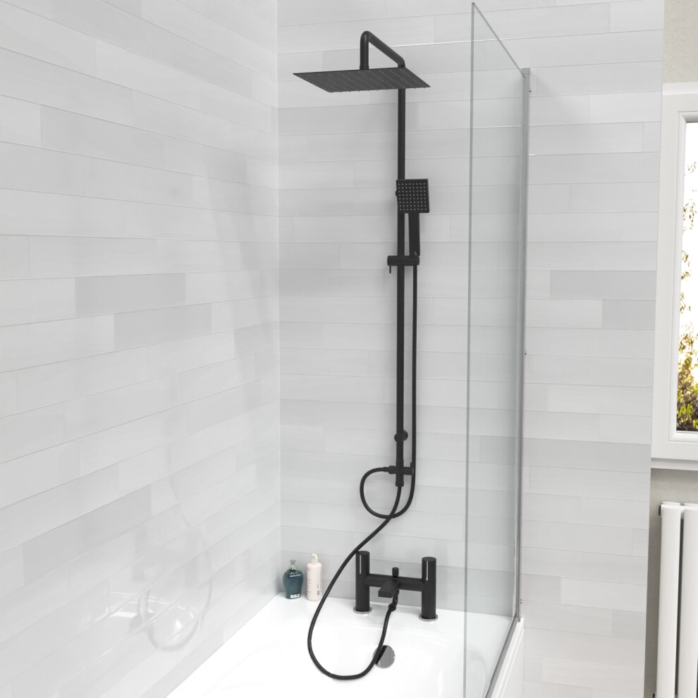 Nes Home Square Riser Rail Shower Kit With Bath Mixer Tap & Handset Matte Black