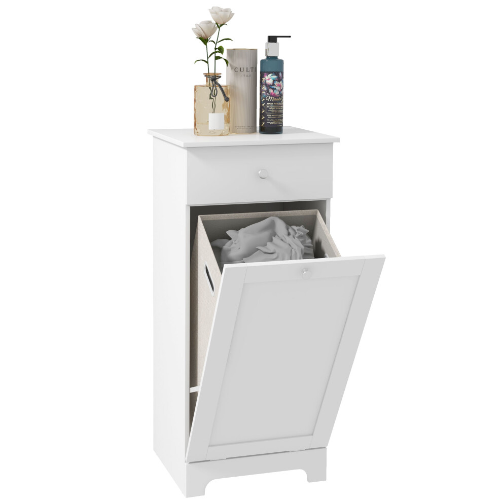 HOMCOM Bathroom Cabinet With Folding Laundry Hamper And Drawer, White