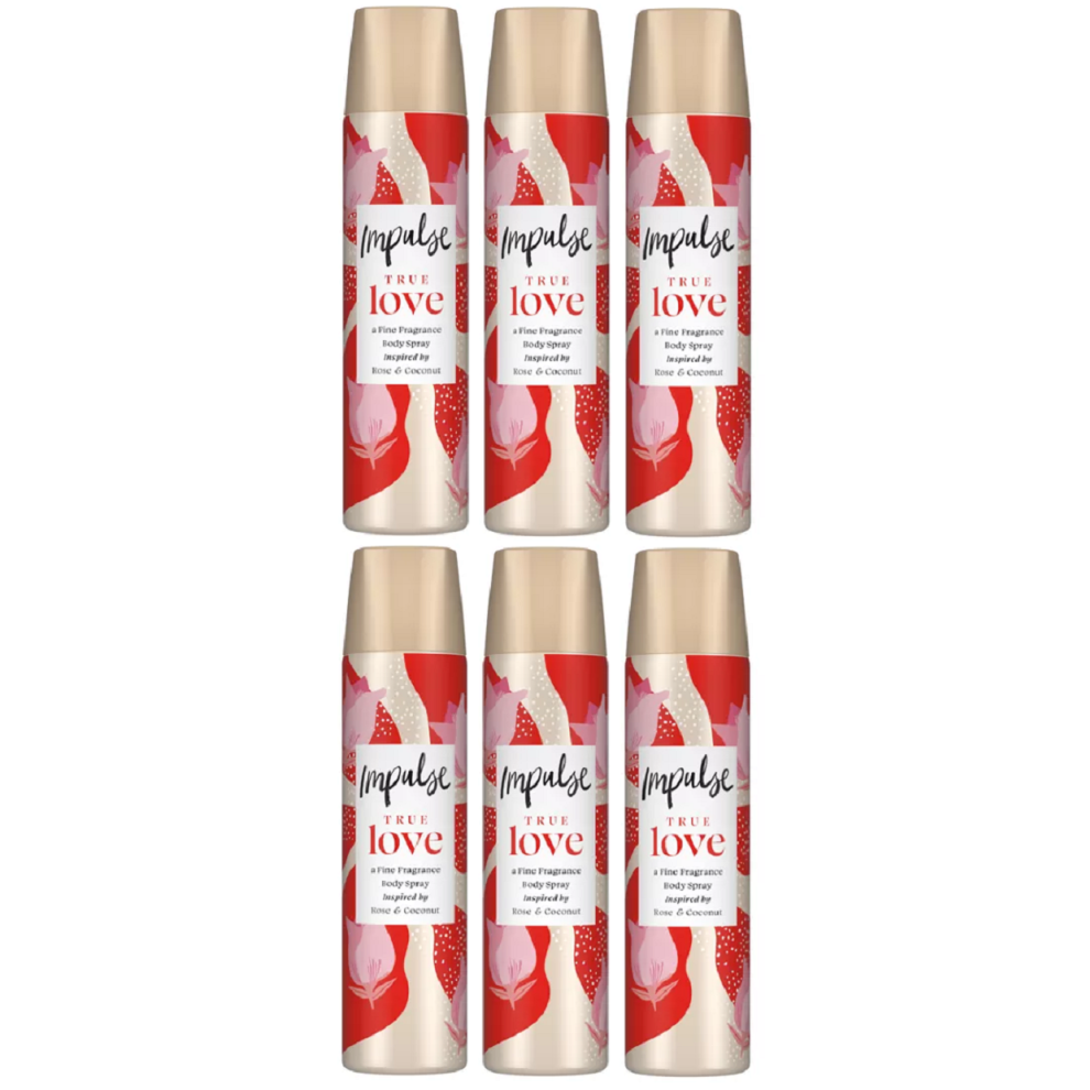 Impulse True Love Body Spray Deodorant Health & beauty 6 x 75ml Sprays Bulk Buy