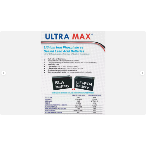 Ultramax 12V 75Ah Lithium Iron Phosphate LiFePO4 2