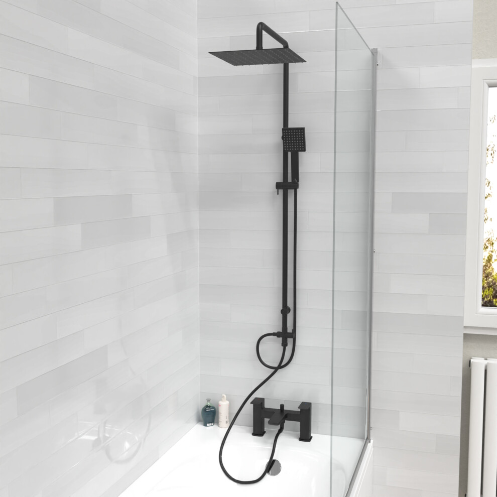 Nes Home Square Shower Riser Rail Kit With Bath Mixer & Handset Matte Black