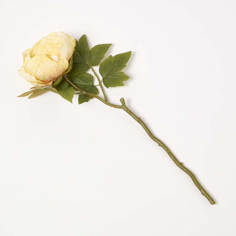 (Yellow) HOMESCAPES Artificial Stem of Dried Pink Peony Flowers, 48 cm