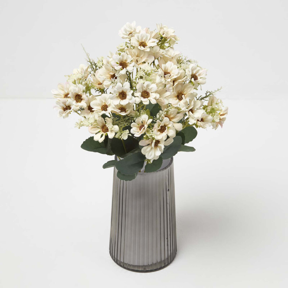 (Natural) HOMESCAPES Artificial Wild Daisy Cream Bouquet Flower, 46 cm
