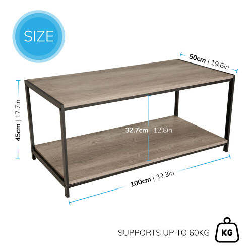 House of Home Rustic Coffee Table Grey with Metal Frame for Home Decor 100X50X 45cm 1