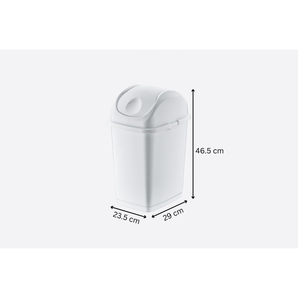 (White, 18 L) Plastic Dustbin Swing Top Waste Bin 4 Colours