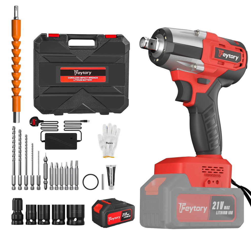 21V Cordless Brushless Impact Wrench & Eletric Drill High Torque 550N.m with 6000mAh  Battery & Charger for Makita