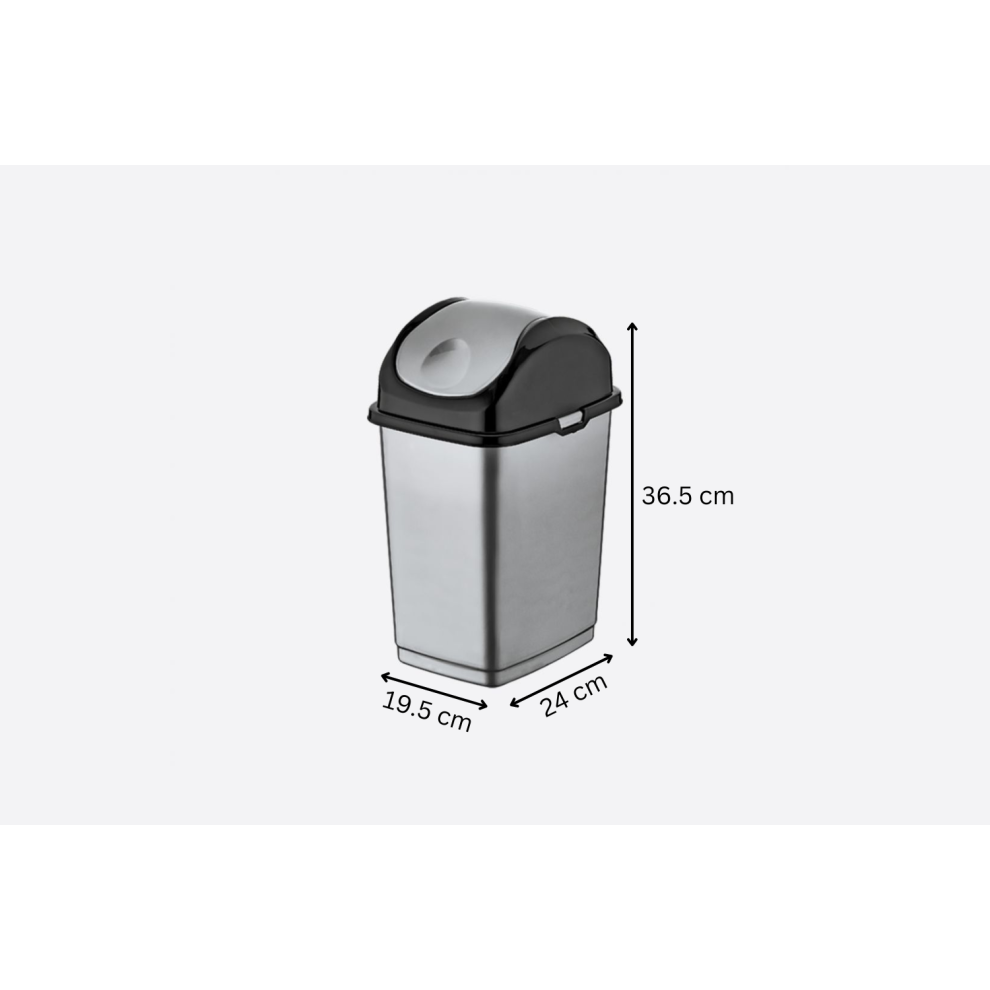 (Gray + Black, 10 L) Plastic Dustbin Swing Top Waste Bin 4 Colours