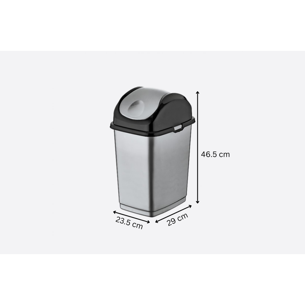 (Gray + Black, 18 L) Plastic Dustbin Swing Top Waste Bin 4 Colours