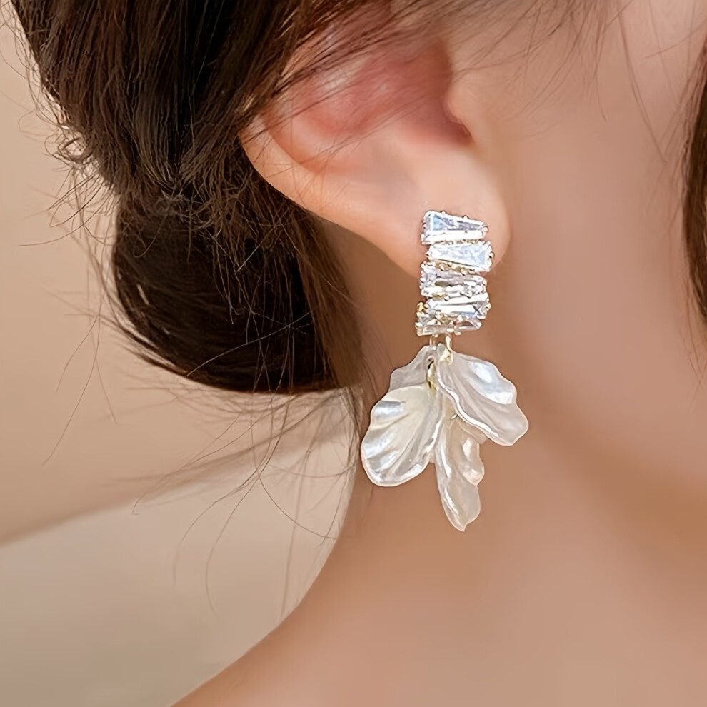 Dangle Earringsï¼Sparkling Flower Design Paved Shining Zirconia Symbol Of Beauty And Sweetness Match Daily Outfits Party Decor