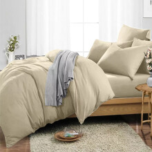(Beige, King 4PC Set) Duvet Cover Set with Pillowcases & Fitted Sheet