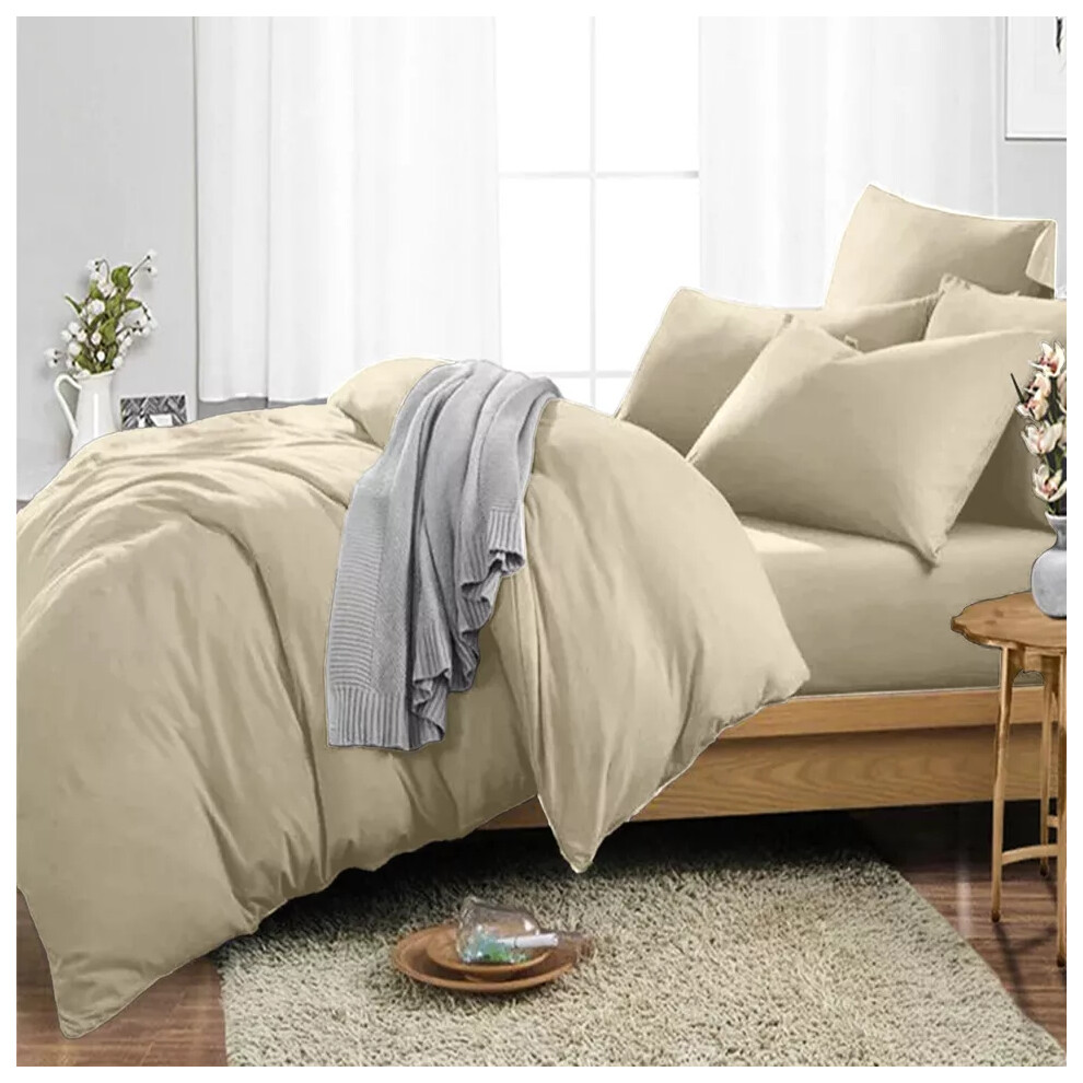 Oxford Homeware (Beige, King 4Pc Set) Duvet Cover Set With Pillowcases & Fitted Sheet Black