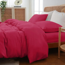 (Burgundy Red, King 4PC Set) Duvet Cover Set with Pillowcases & Fitted Sheet