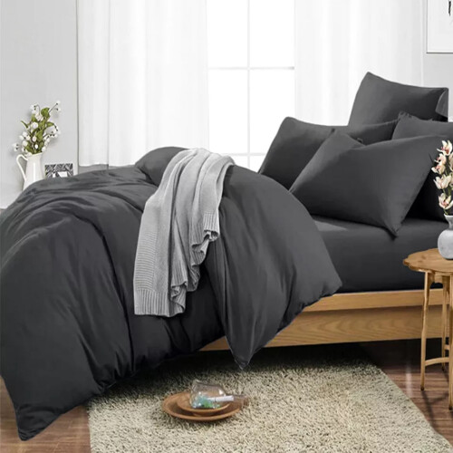 (Charcoal, Single 3PC Set) Duvet Cover Set with Pillowcases & Fitted Sheet
